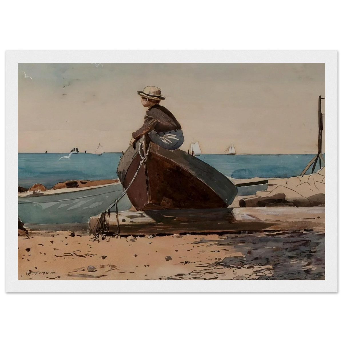 WAITING FOR DAD Framed Poster | Winslow Homer Framed Prints Wall Art | Winslow Homer Store
