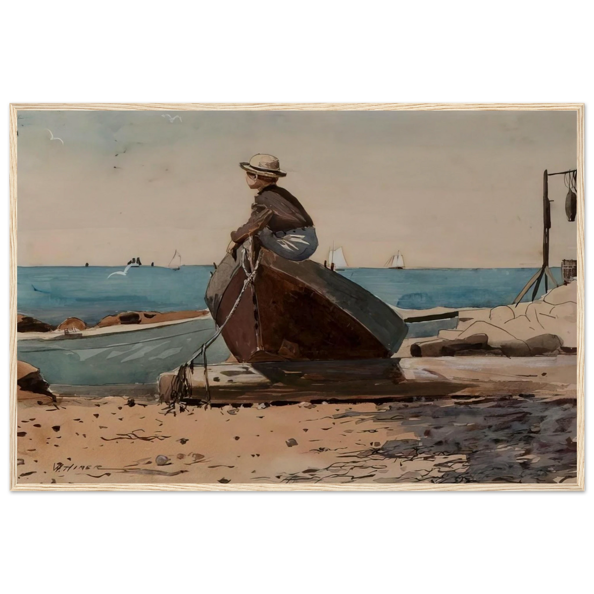 WAITING FOR DAD Framed Poster | Winslow Homer Framed Prints Wall Art | Winslow Homer Store