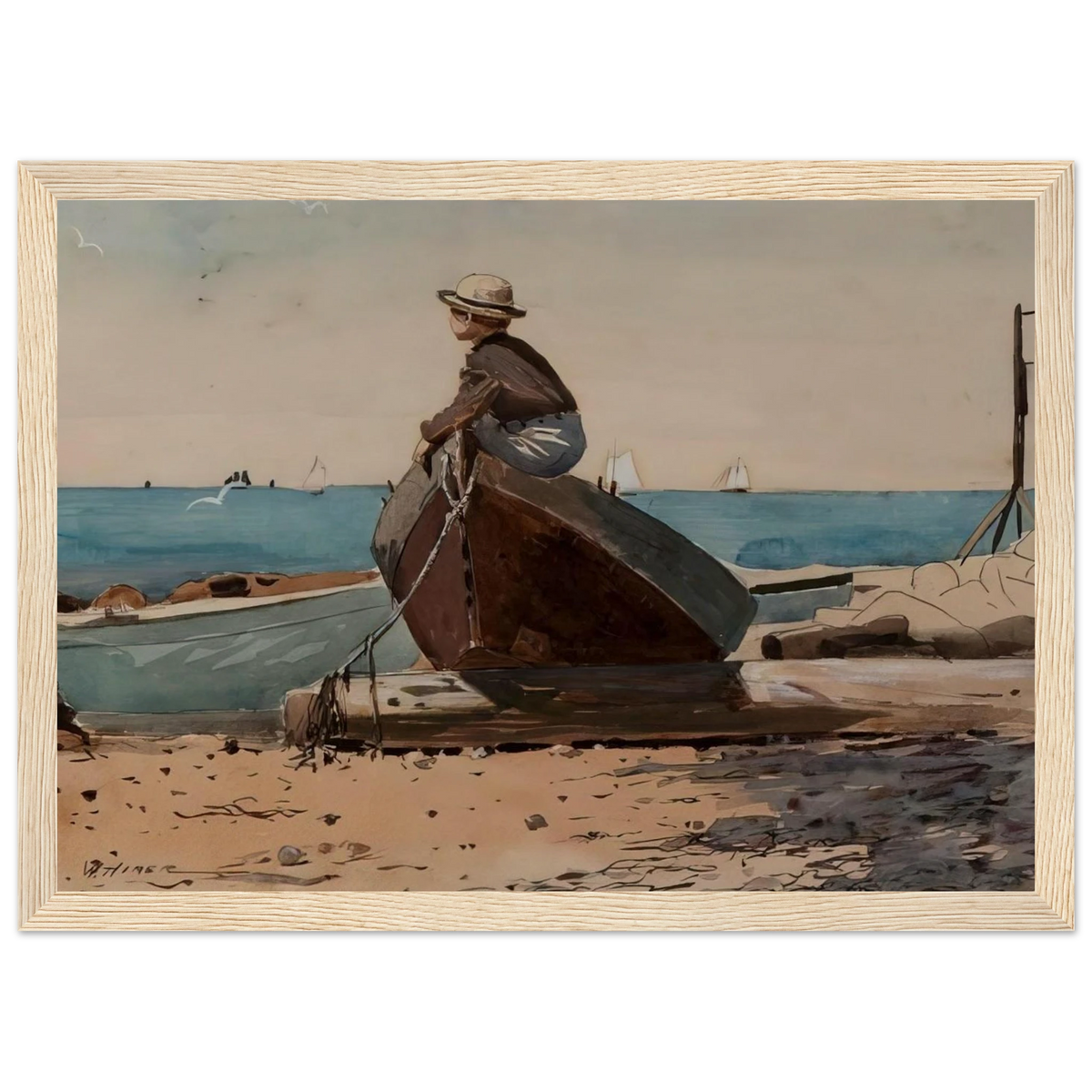 WAITING FOR DAD Framed Poster | Winslow Homer Framed Prints Wall Art | Winslow Homer Store