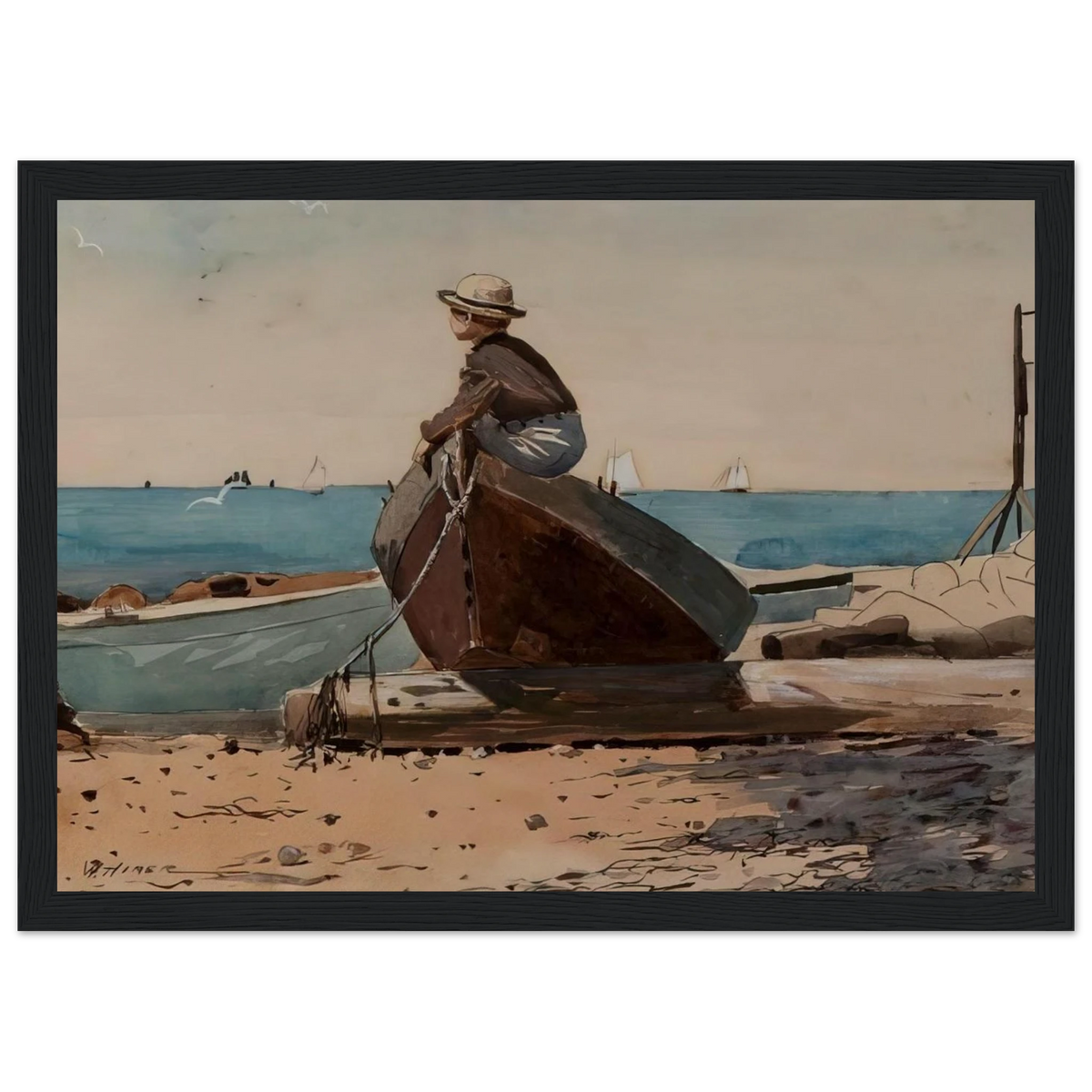 WAITING FOR DAD Framed Poster | Winslow Homer Framed Prints Wall Art | Winslow Homer Store