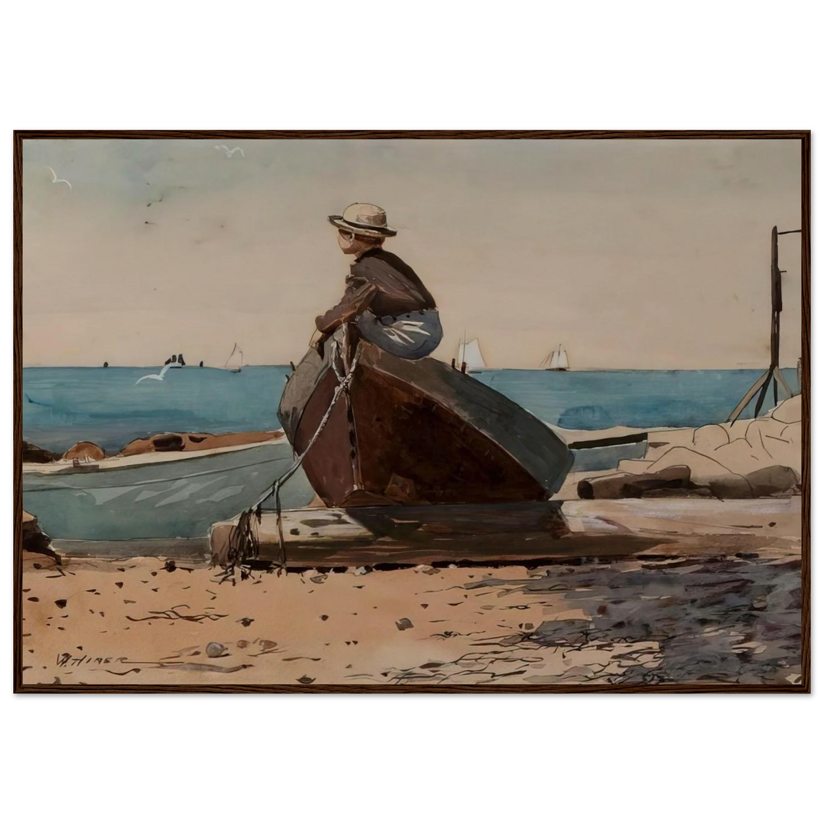 WAITING FOR DAD Framed Poster | Winslow Homer Framed Prints Wall Art | Winslow Homer Store