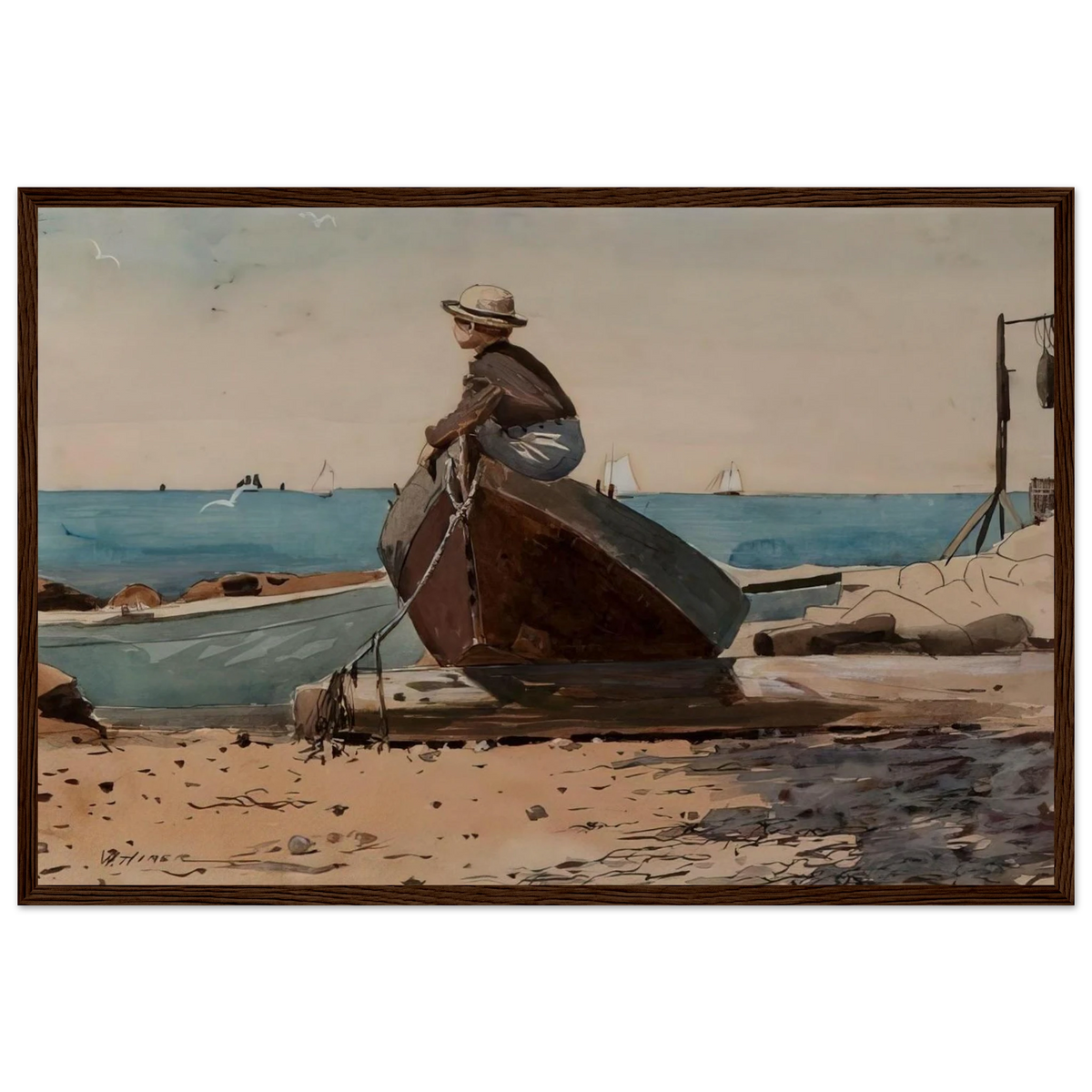WAITING FOR DAD Framed Poster | Winslow Homer Framed Prints Wall Art | Winslow Homer Store