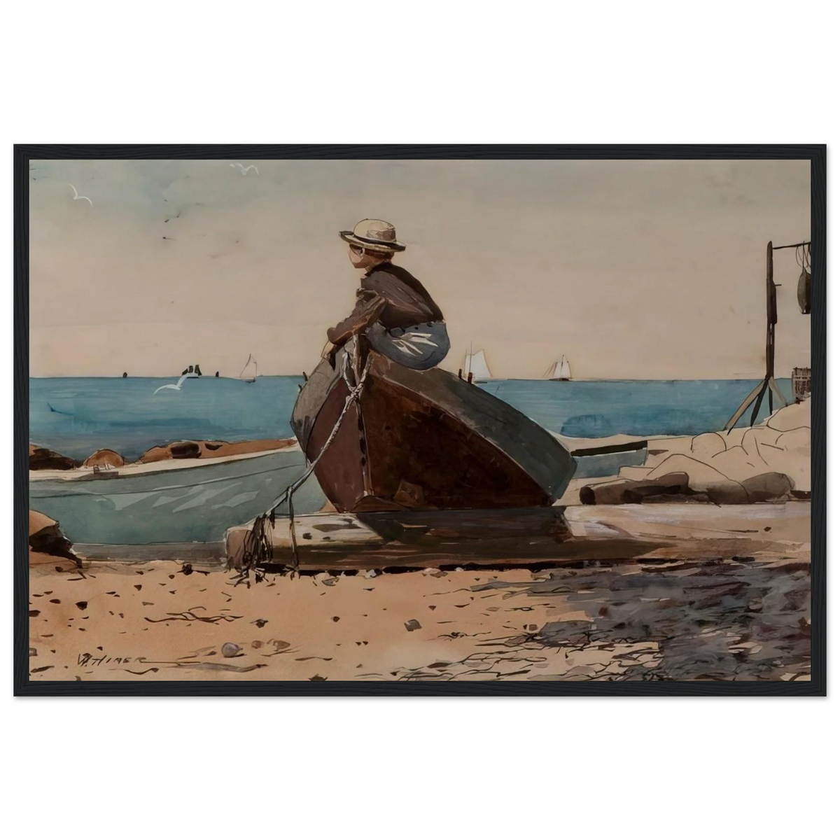 WAITING FOR DAD Framed Poster | Winslow Homer Framed Prints Wall Art | Winslow Homer Store