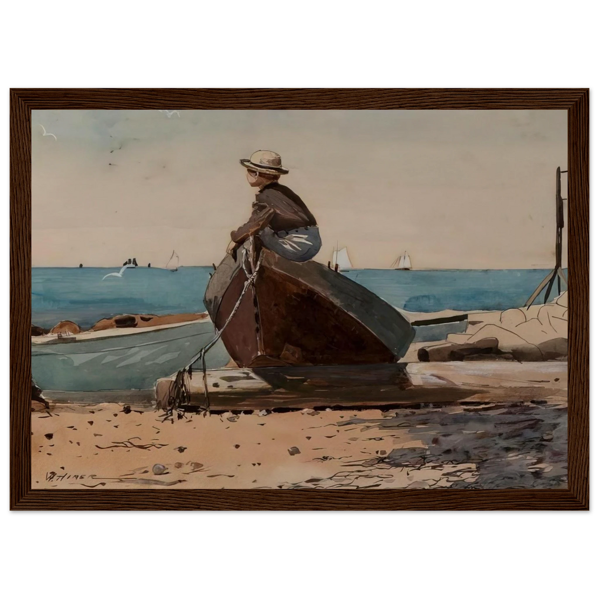WAITING FOR DAD Framed Poster | Winslow Homer Framed Prints Wall Art | Winslow Homer Store