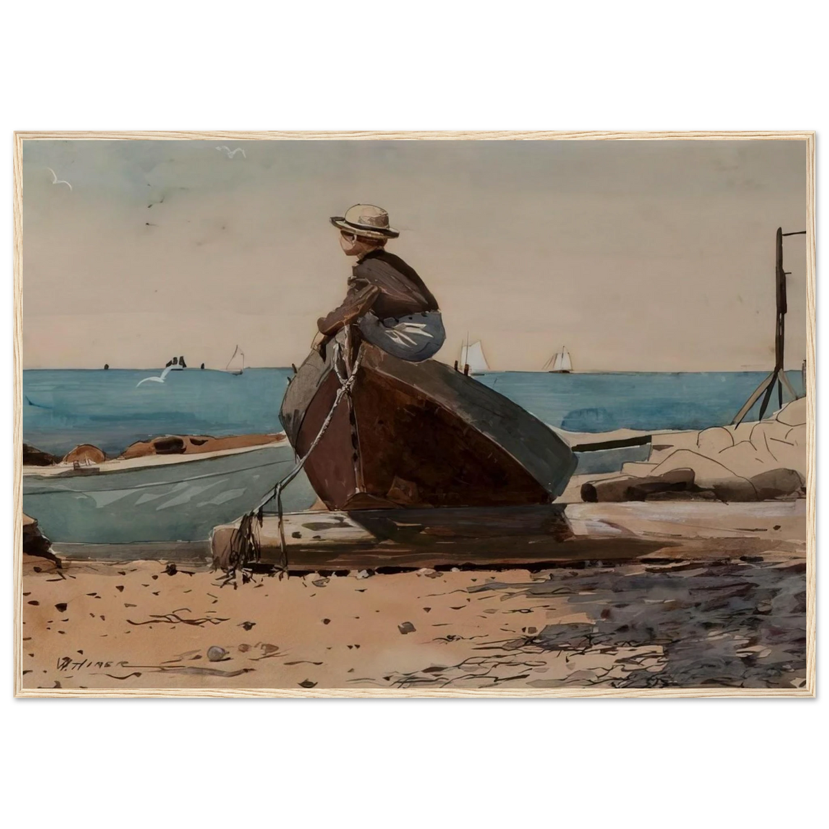 WAITING FOR DAD Framed Poster | Winslow Homer Framed Prints Wall Art | Winslow Homer Store