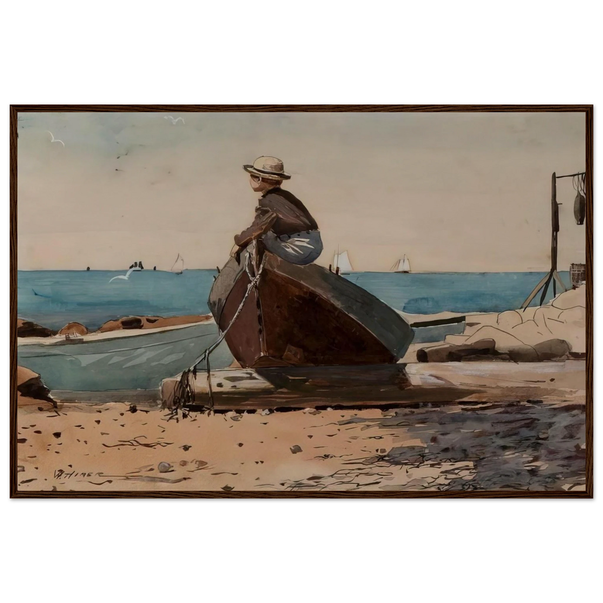 WAITING FOR DAD Framed Poster | Winslow Homer Framed Prints Wall Art | Winslow Homer Store