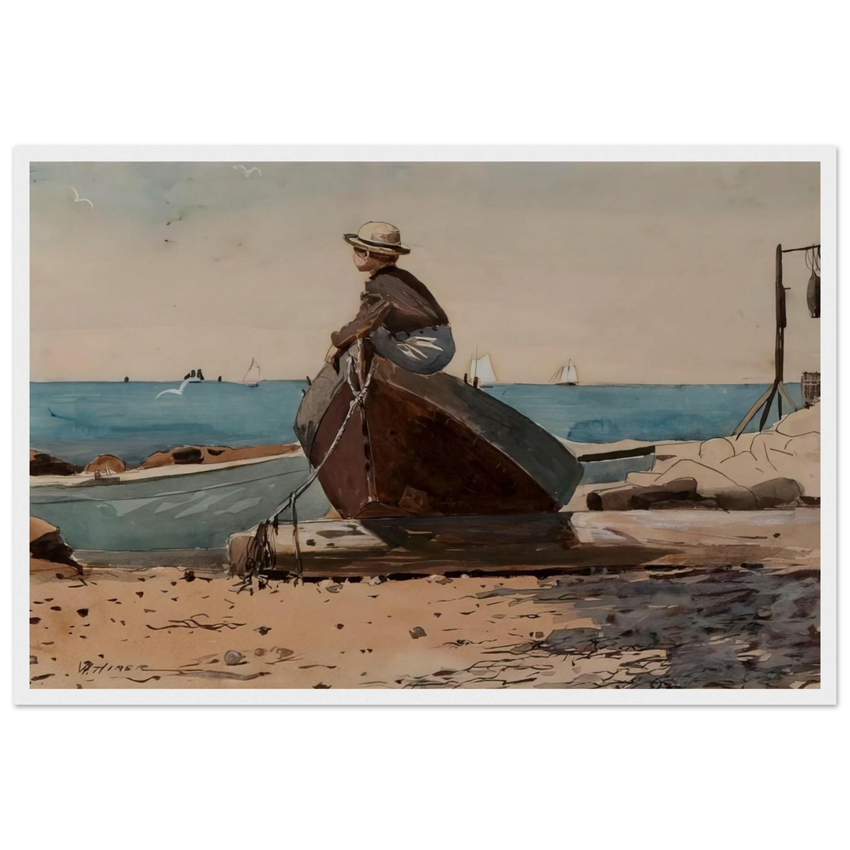 WAITING FOR DAD Framed Poster | Winslow Homer Framed Prints Wall Art | Winslow Homer Store